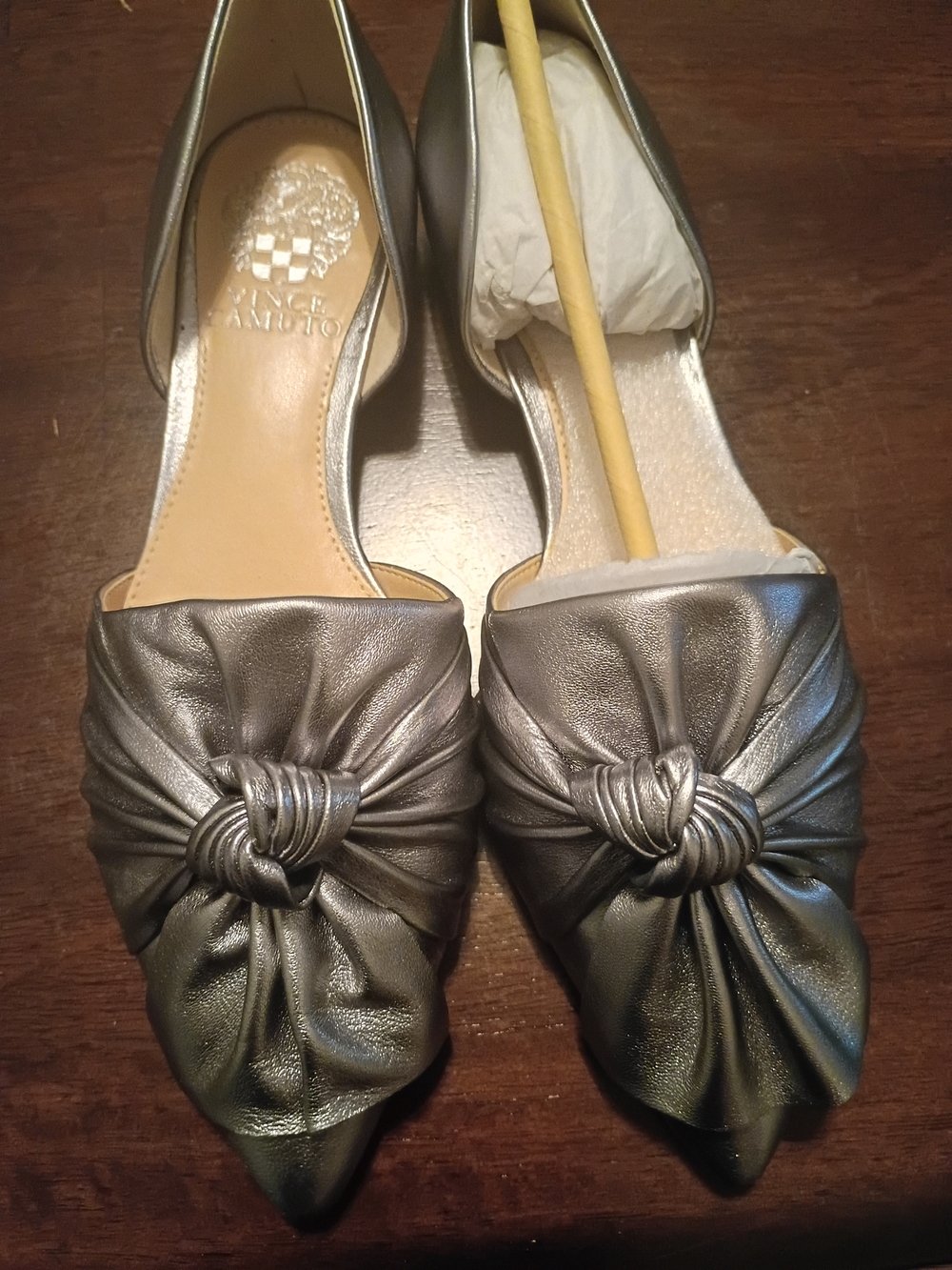 Metallic Silver Knotted Pointed-Toe Flats Size 6.5